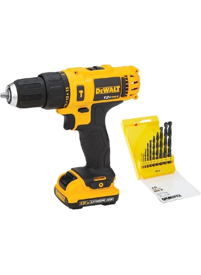 DEWALT 12V Lithium Ion Subcompact Hammer Drill Driver Black And Yellow Dcd716D2Bit B5 - Image 1