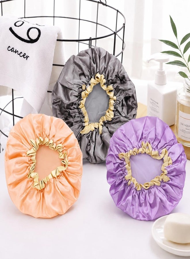 TUGDI Luxurious Satin Silk Shower Caps | Double Layer Reusable Shower Cap for Women | Waterproof Hair Cap for Women Hair Cover Cap | Bonnet for Curly Hair & Sleeping, Spa-Parlor (3-Pcs) - Image 1