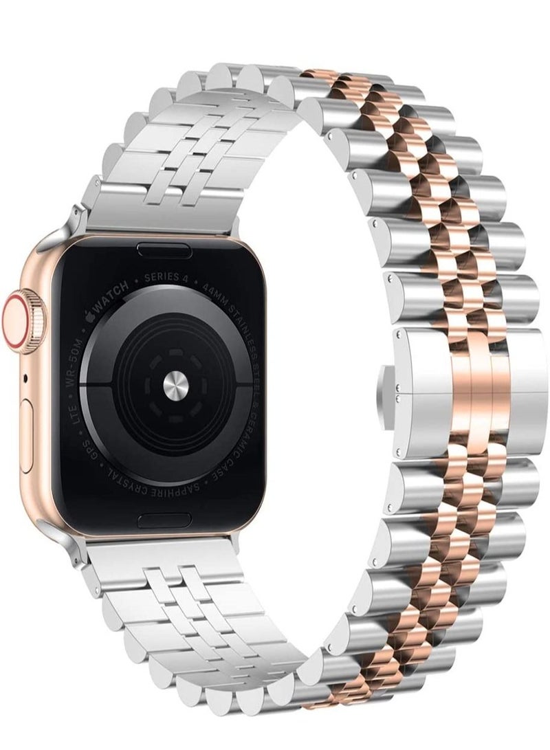 GENNEXT Stainless Steel Heavy Band with Butterfly Folding Clasp Link Bracelet for iWatch Series8/7/6/SE Series 5/4/3/ size42/44/45/49mm - Image 1