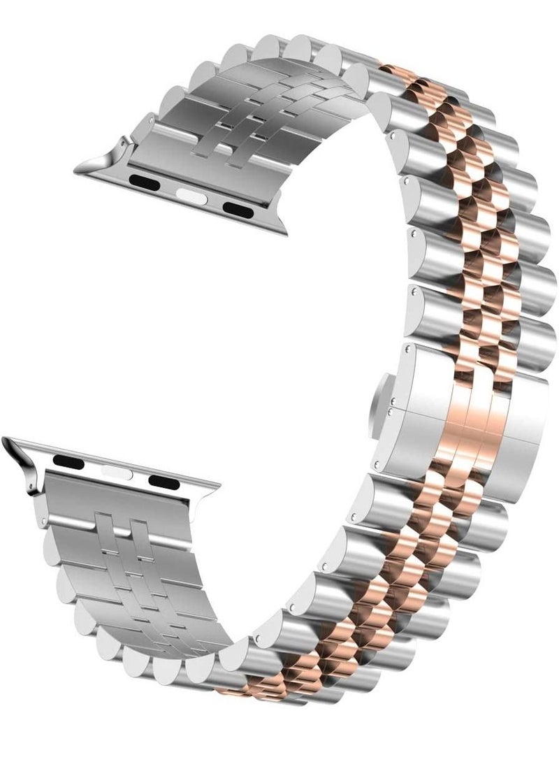 GENNEXT Stainless Steel Heavy Band with Butterfly Folding Clasp Link Bracelet for iWatch Series8/7/6/SE Series 5/4/3/ size42/44/45/49mm - Image 2