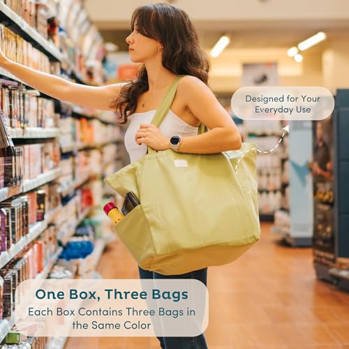 Nook Theory Heavy Duty Reusable Canvas Grocery Bags - 3 Pack, 100% Cotton 12Oz with Duo Handles, XL Large Kitchen Grocery Bags, Reusable Shopping Bags for Groceries, Foldable Tote Bag (Cream) - Image 2