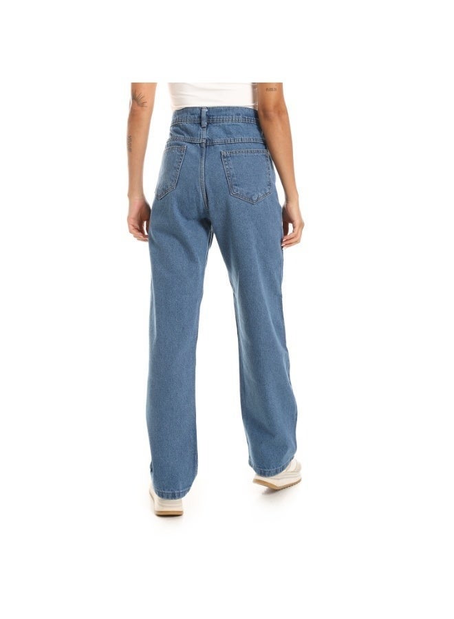 Wide Leg Blue Pant For Women - Image 4