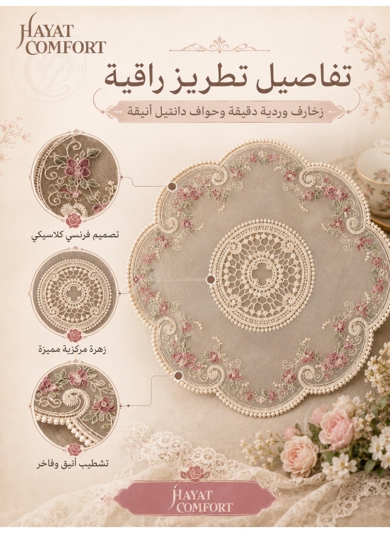 Hayat Comfort 6Pcs Retro French Style Lace Placemats, Crochet Tablecloths Lace Doilies, Retro Handmand Place Mats, Vintage Cup Vase Table Mat for HomeDecoration Home, Wedding, Dining Table, Kitchen Party(Beige) - Image 2