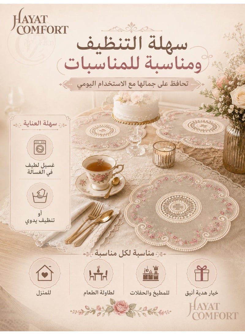 Hayat Comfort 6Pcs Retro French Style Lace Placemats, Crochet Tablecloths Lace Doilies, Retro Handmand Place Mats, Vintage Cup Vase Table Mat for HomeDecoration Home, Wedding, Dining Table, Kitchen Party(Beige) - Image 5