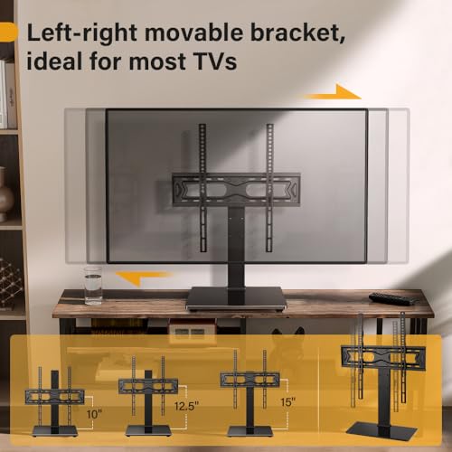 WKWKER Universal TV Stand for 2765 inch LED LCD TV Swivel Table Top Television Stand with 30 Degree Height Adjustable TV Stand with Mount TV Base with Tempered Glass Base Max VESA 400x400mm - Image 3
