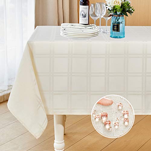 Mebakuk Jacquard Plaid Table Cloth Rectangle Modern Tablecloth Waterproof AntiShrink Soft and Wrinkle Resistant Decorative Fabric Table Cover for Kitchen Ivory 60 x 144 1214 Seats
