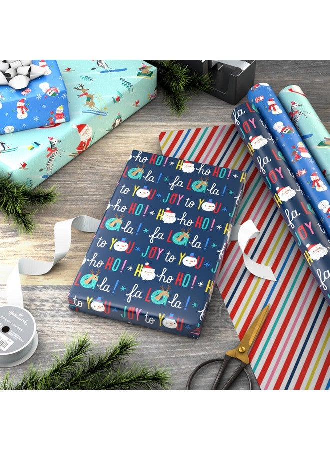 Hallmark Reversible Christmas Wrapping Paper For Kids (3 Rolls: 120 Sq. Ft. Total) Snowmen, Stripes, Trees, Skiing Santa, Zebras, Hedgehogs, Penguins - Image 2
