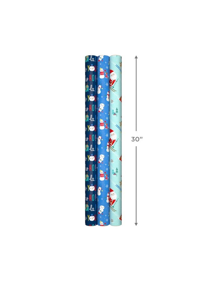 Hallmark Reversible Christmas Wrapping Paper For Kids (3 Rolls: 120 Sq. Ft. Total) Snowmen, Stripes, Trees, Skiing Santa, Zebras, Hedgehogs, Penguins - Image 3