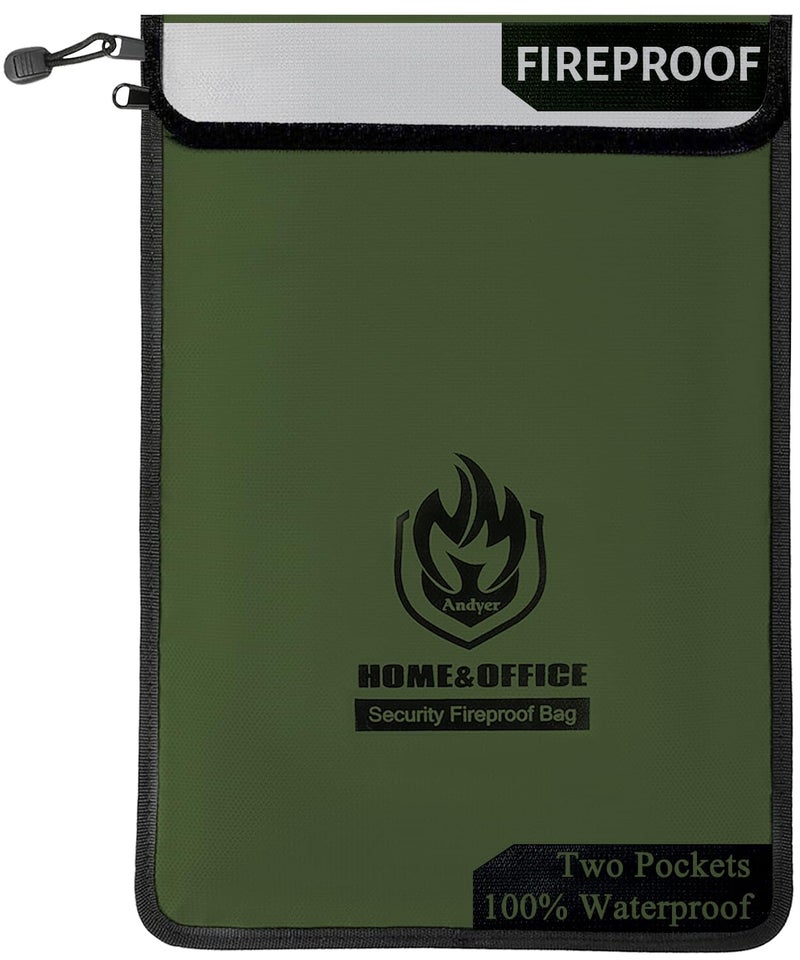 Upgraded Two Pockets Fireproof Document Bag 2000 andyer 15x 11Waterproof Fireproof Money Bag for Cash with Zipper Important Document Storage Organizer for Valuables Legal Documents Safe