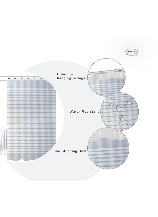 Feelings FEELINGS SHOWER CURTAIN WITH 12PCS HOOK RINGS (WHITE STRIPED)  - Image 4