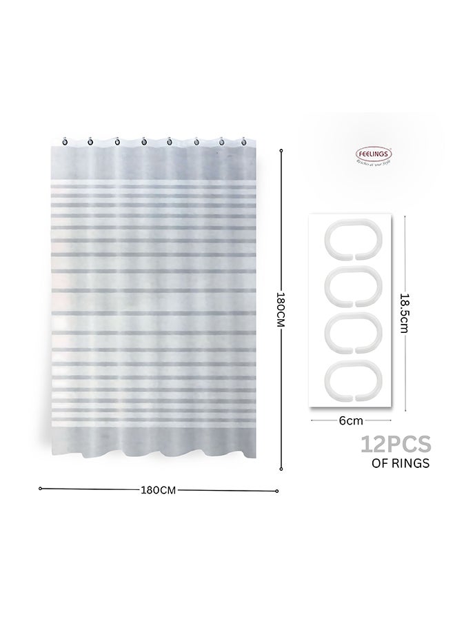 Feelings FEELINGS SHOWER CURTAIN WITH 12PCS HOOK RINGS (WHITE STRIPED)  - Image 3