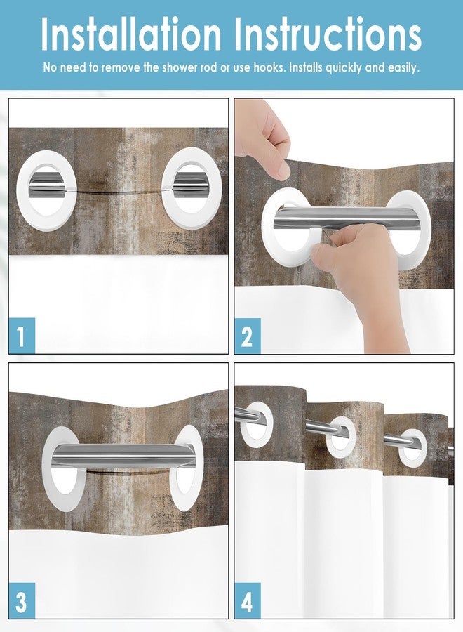 Nesphy No Hook Brown Grey Painting Shower Curtain with Snap in Fabric Liner Set, Vintage Beige Double Layers Waterproof Fabric with See Through Top Window Open Grommet Bath Curtain 71x74 Inch - Image 2