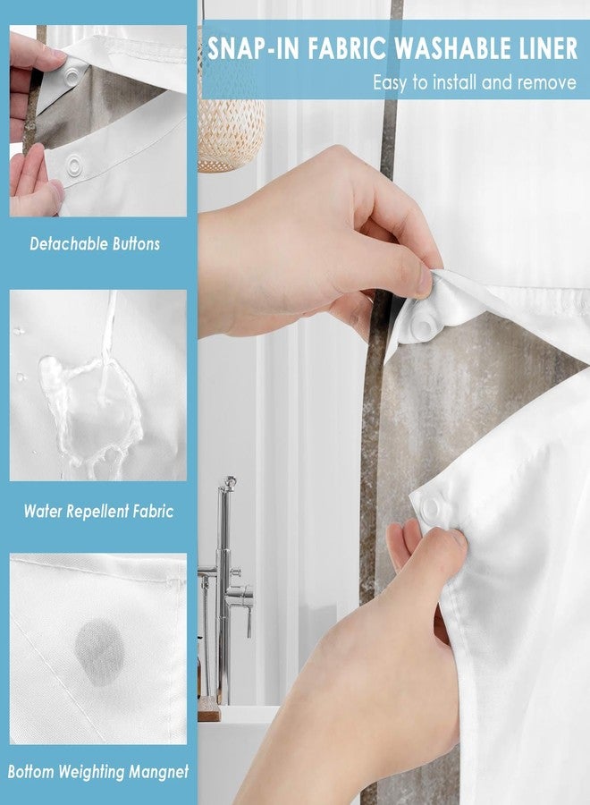 Nesphy No Hook Brown Grey Painting Shower Curtain with Snap in Fabric Liner Set, Vintage Beige Double Layers Waterproof Fabric with See Through Top Window Open Grommet Bath Curtain 71x74 Inch - Image 5