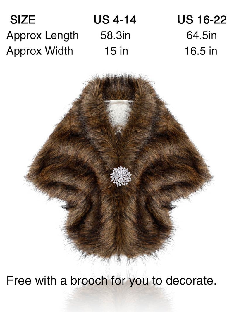 GORAIS Women's Wedding Faux Fur Shawls and Wraps Bridal Fur Scarf Stoles with Brooch for Bride and Bridesmaids (US 4-14(S-M), A Brown) - Image 5