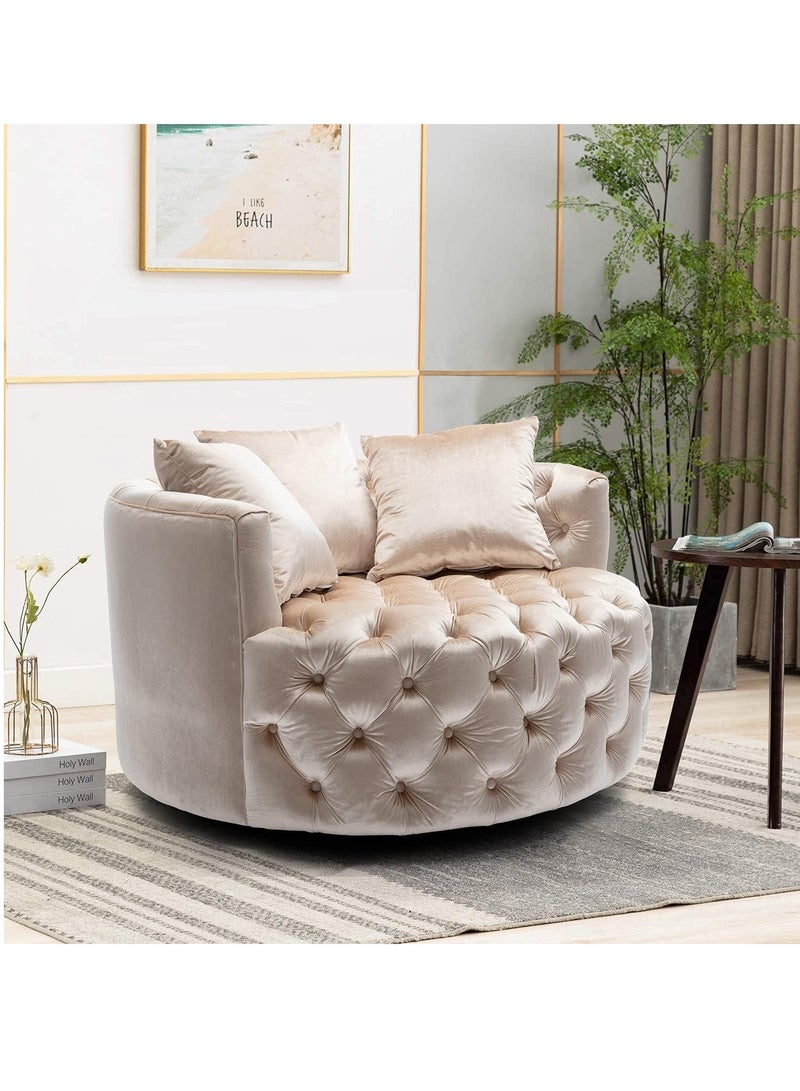 Wooden Twist Barrel Button Tufted Design Modern Round Sofa For Living Room with 3 Pillows - Image 3