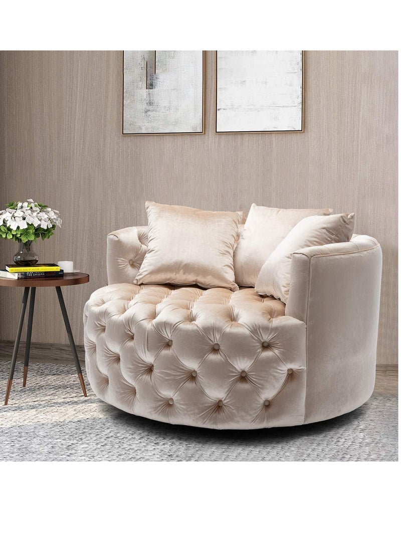Wooden Twist Barrel Button Tufted Design Modern Round Sofa For Living Room with 3 Pillows - Image 4