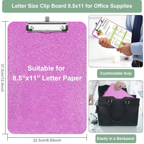 SFLHHDM 1 Pcs Clear Glitter Clipboards, Plastic Clipboard with Pen Holder,Size 8.85 x 12.4 in Shiny Clipboards with Low Profile Clip,Cute Hanging Clipboard for Office Supplies Sparkly Clip Board-Rose Pink - Image 4