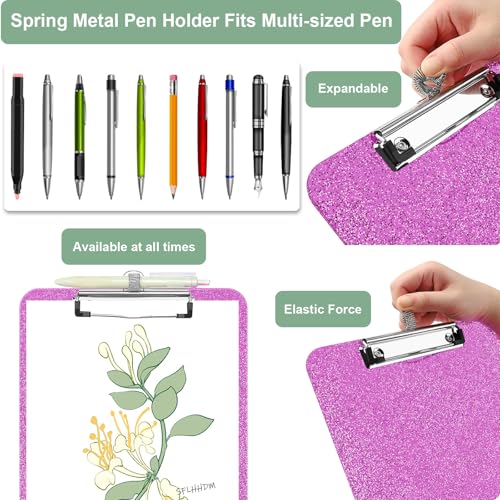 SFLHHDM 1 Pcs Clear Glitter Clipboards, Plastic Clipboard with Pen Holder,Size 8.85 x 12.4 in Shiny Clipboards with Low Profile Clip,Cute Hanging Clipboard for Office Supplies Sparkly Clip Board-Rose Pink - Image 2