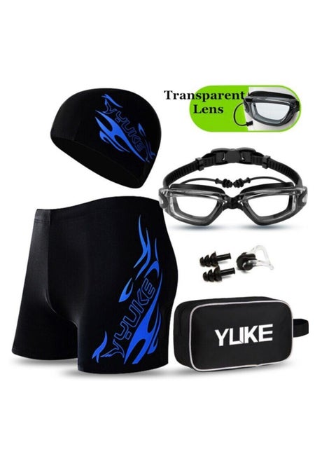 Men's Swimming Set Trunks Glasses Cap Carry Bag Plus Size Swimwear Suit