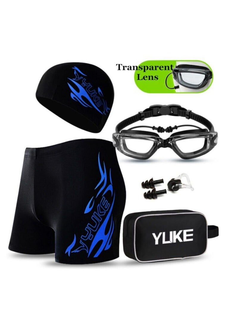 Men's Swimming Set Trunks Glasses Cap Carry Bag Plus Size Swimwear Suit