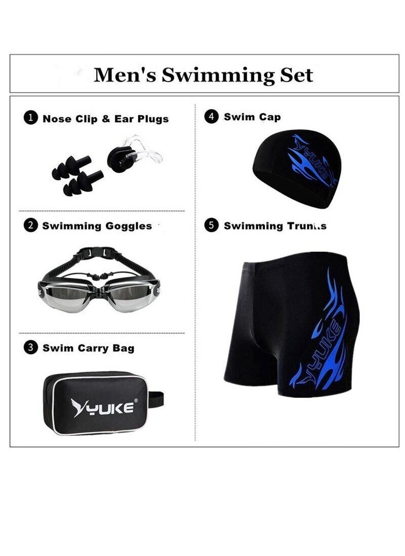 Men's Swimming Set Trunks Glasses Cap Carry Bag Plus Size Swimwear Suit