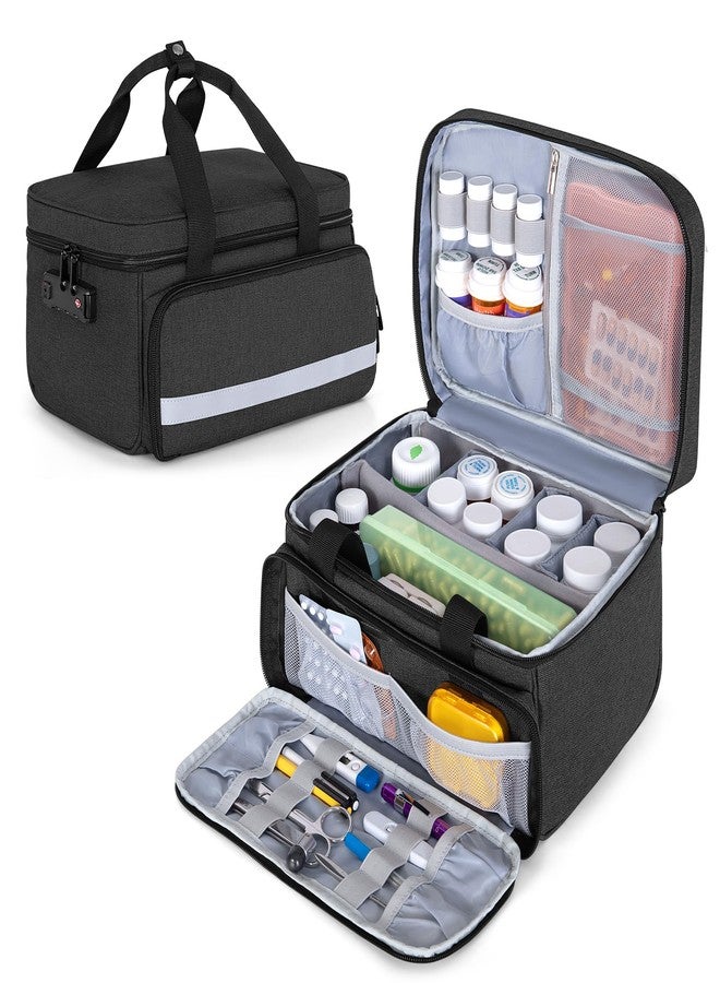 CURMIO Pill Bottle Organizer Storage, Medication Lock Box for Pill Organizer and Medical Supplies, Black (Patented Design) - Image 1