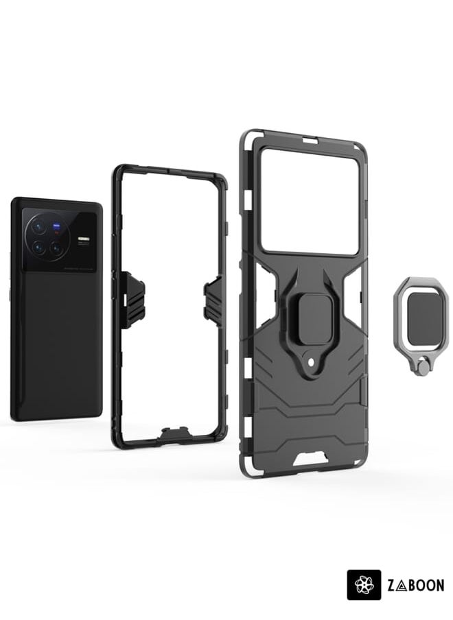 Green Tiger For vivo X80 5G PC + TPU Shockproof Protective Phone Case with Magnetic Ring Holder(Red)  - Image 4