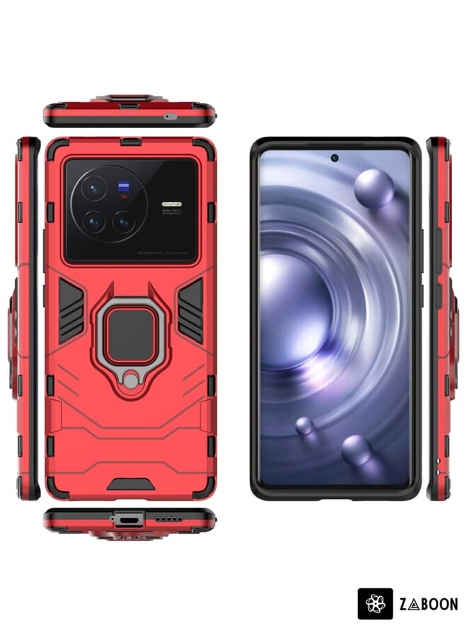 Green Tiger For vivo X80 5G PC + TPU Shockproof Protective Phone Case with Magnetic Ring Holder(Red)  - Image 3