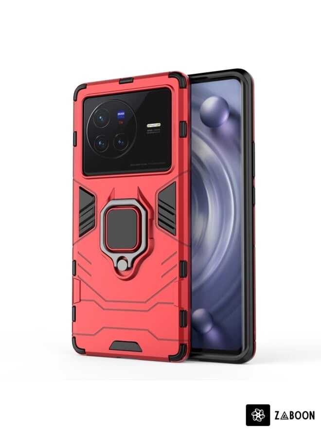 Green Tiger For vivo X80 5G PC + TPU Shockproof Protective Phone Case with Magnetic Ring Holder(Red)  - Image 2