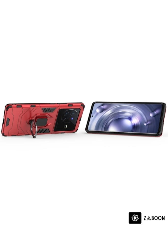 Green Tiger For vivo X80 5G PC + TPU Shockproof Protective Phone Case with Magnetic Ring Holder(Red)  - Image 5
