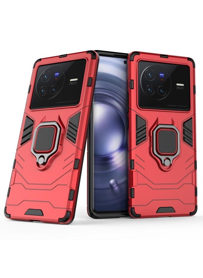 Green Tiger For vivo X80 5G PC + TPU Shockproof Protective Phone Case with Magnetic Ring Holder(Red)  - Image 1