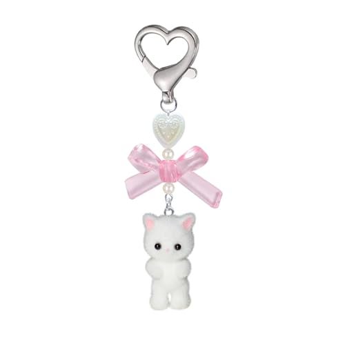 Agromusk Cute Cat Keychain,Fuzzy Kitty Cat Decor Gifts for Cat Lovers Girlfriend Y2K Heart Bow Ornament Pendent Women Girls Kawaii Cat Charms for Bags Backpack Wallet - Image 1