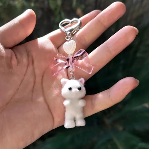 Agromusk Cute Cat Keychain,Fuzzy Kitty Cat Decor Gifts for Cat Lovers Girlfriend Y2K Heart Bow Ornament Pendent Women Girls Kawaii Cat Charms for Bags Backpack Wallet - Image 4
