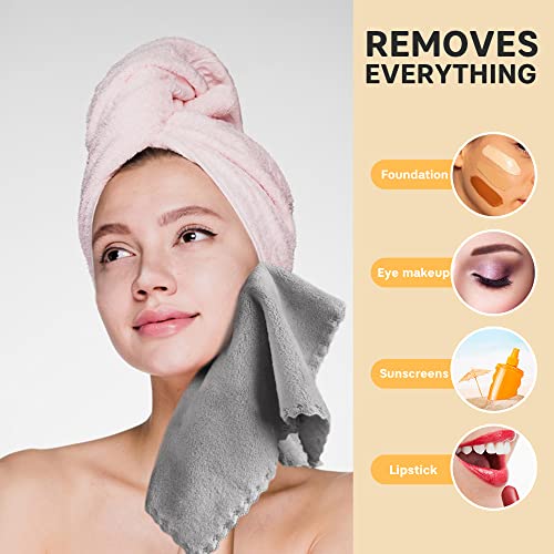 SUNLAND Microfiber Face Cloth Reusable Makeup Remover Facial Cleansing Towel Ultra Soft Face Washcloth 12inchx12inch 6 Pack Grey - Image 3