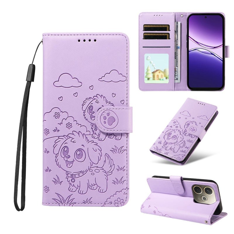 إيروريكس جراب هاتف جلدي منقوش عليه كلب بتقنية RFID لهاتف OPPO A5 Pro 4G / 5G (أرجواني) - Image 1