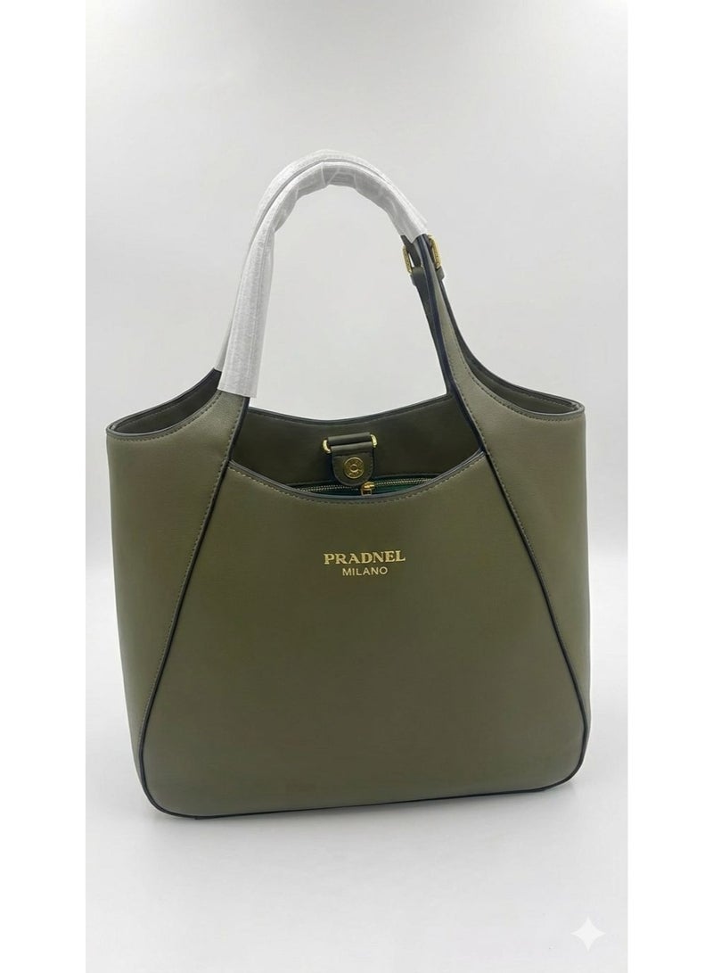 PRADNEL Hobo Tote Shoulder Bag,Leather Material,Gold Hardware,size 37cm color Army Green - Image 2