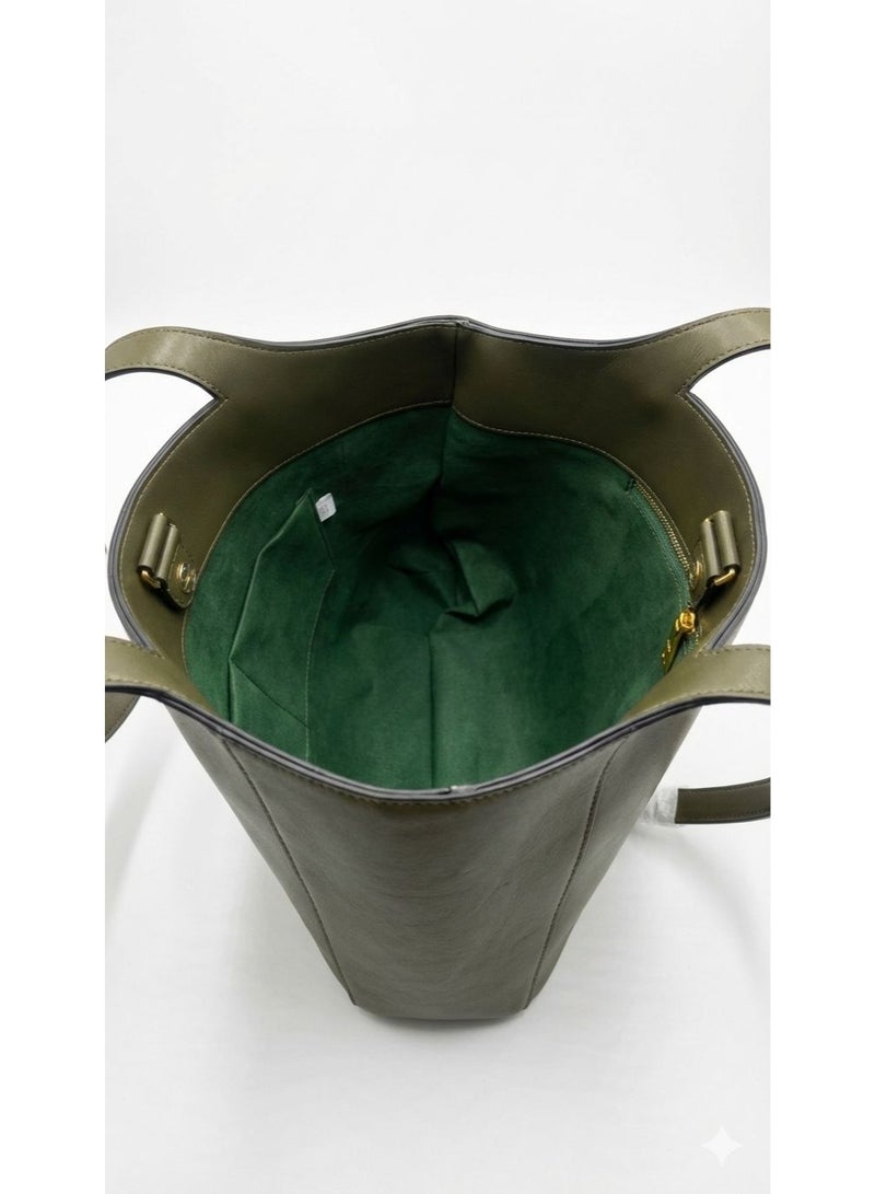 PRADNEL Hobo Tote Shoulder Bag,Leather Material,Gold Hardware,size 37cm color Army Green - Image 3