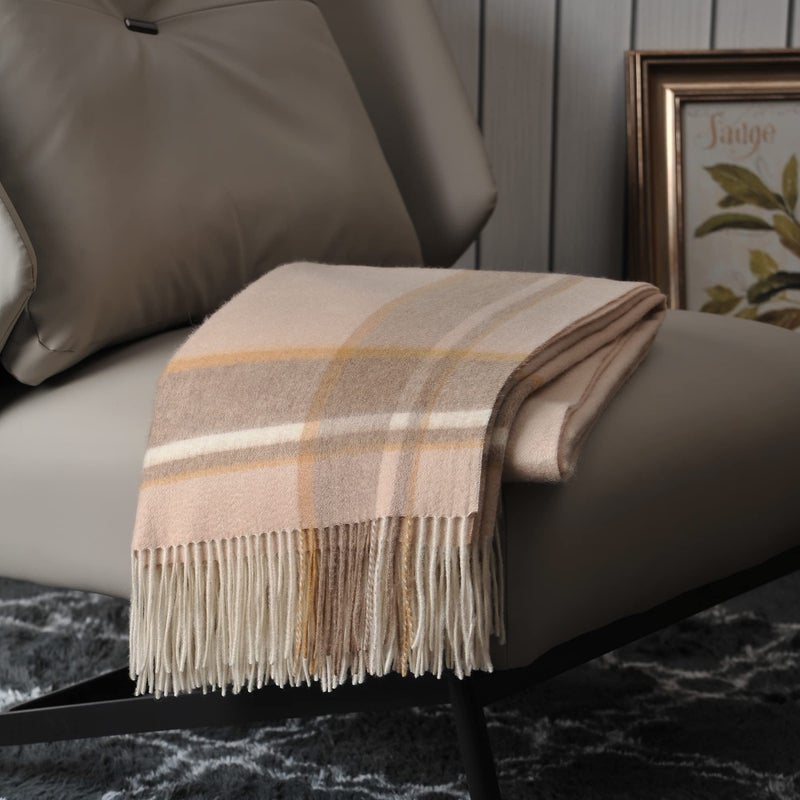 EP Mode 100% Pure Cashmere Throw Blanket for Sofa  Classic Design with Gift Box (Beige Border) - Image 1
