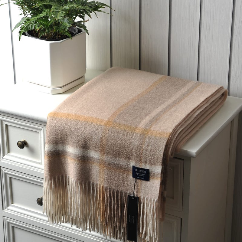 EP Mode 100% Pure Cashmere Throw Blanket for Sofa  Classic Design with Gift Box (Beige Border) - Image 5