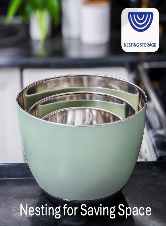 WHYSKO Stainless Steel Mixing Bowls Set of 3 with Non-Slip Silicone Base, Nesting Metal Bowls for Meal Prep, Baking, Cooking & Food Storage, Dishwasher Safe Kitchen Mixing Bowls, Green - Image 4