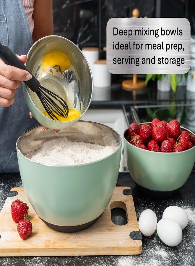 WHYSKO Stainless Steel Mixing Bowls Set of 3 with Non-Slip Silicone Base, Nesting Metal Bowls for Meal Prep, Baking, Cooking & Food Storage, Dishwasher Safe Kitchen Mixing Bowls, Green - Image 3