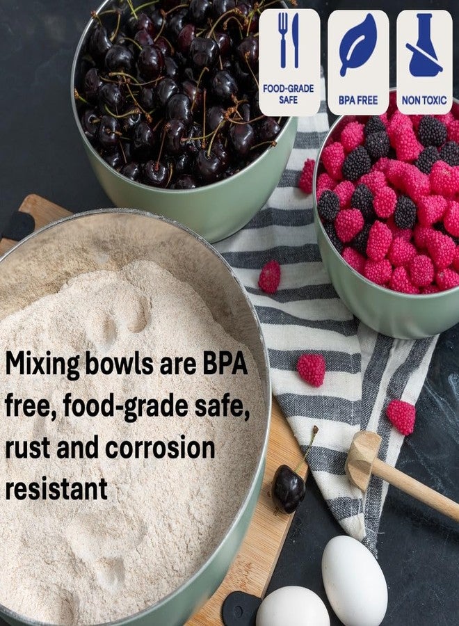 WHYSKO Stainless Steel Mixing Bowls Set of 3 with Non-Slip Silicone Base, Nesting Metal Bowls for Meal Prep, Baking, Cooking & Food Storage, Dishwasher Safe Kitchen Mixing Bowls, Green - Image 5