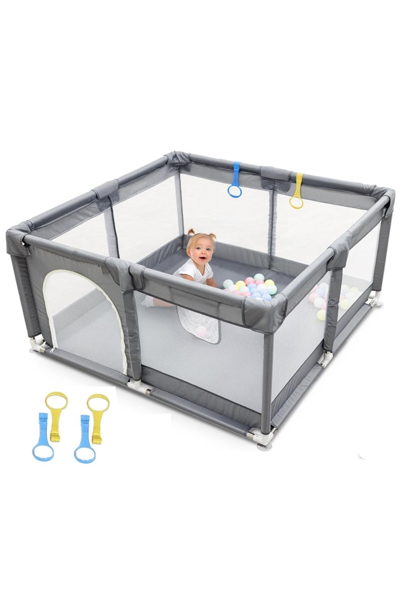 Star Babies - Baby Playpen With 4 Pull-Up Rings - Dark Grey - 120 x 120 cm - Image 1