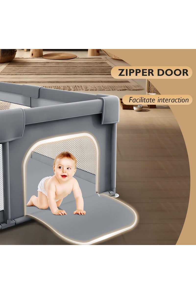 Star Babies - Baby Playpen With 4 Pull-Up Rings - Dark Grey - 120 x 120 cm - Image 4