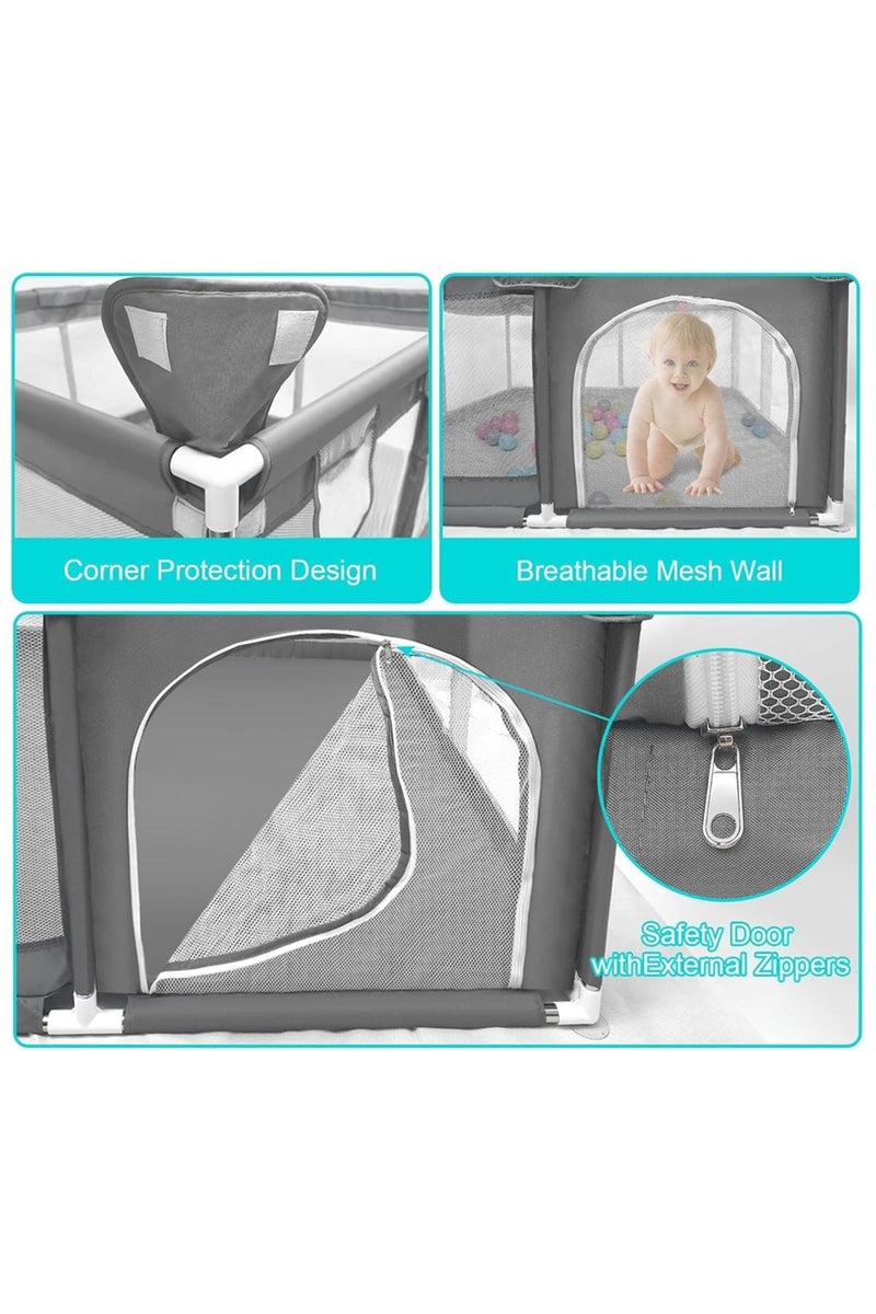 Star Babies - Baby Playpen With 4 Pull-Up Rings - Dark Grey - 120 x 120 cm - Image 3