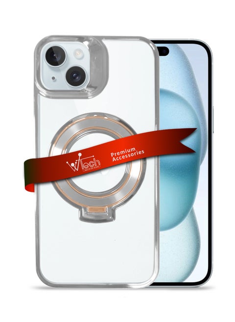 TPU Magsafe With Large Finger Hand Ring Grip Raised Bavel Camera Hole Luxury Plating Case Cover For Apple iPhone 15 Plus 2023 Silver