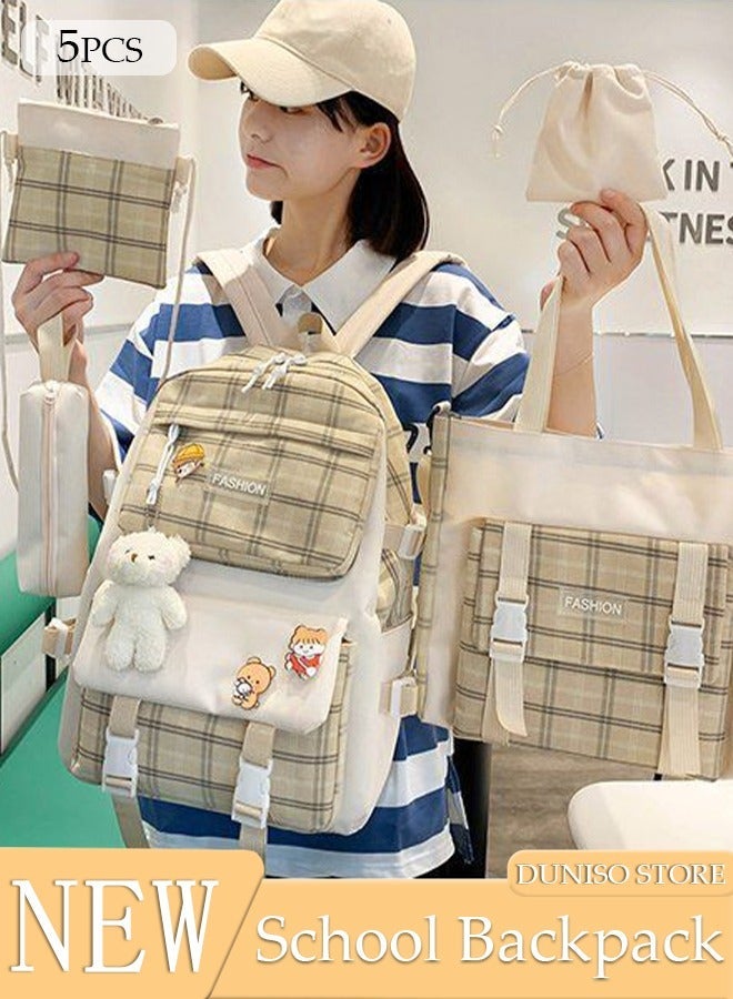 DUNISO 5PCS Kids School Backpack Set Canvas Laptop School Bag Sets for Kids with Tote Bag,Shoulder Bag,Pencil Box,Small Bag ,Large-capacity Bookbag for Girls Boys Back to School Supplies - Image 1