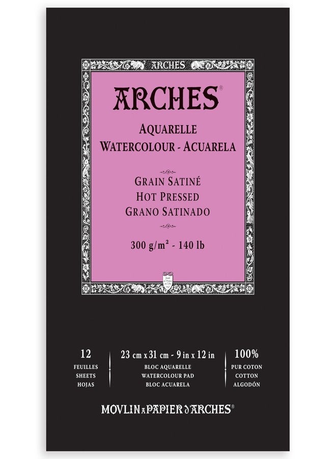 Arches Aquarelle Watercolor Pad, Hot Pressed, 140lb/300gsm, 12 Sheet, 9x12 inch, Arches Watercolor Paper 100% Cotton - Image 1