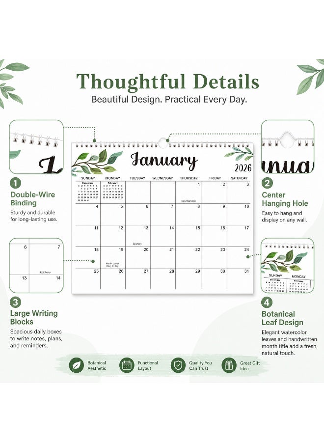 LYNLYN 2026-2027 Wall Calendar, 18 Month Botanical Hanging Calendar, Jan 2026 to Jun 2027 Monthly Planner, Spiral Bound Calendar with Large Writing Blocks for Home Office School (35.6*28 CM) - Image 3