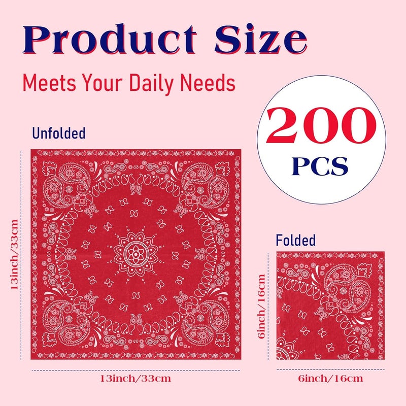 Teling Teling 200 Pcs 2 Ply Red Bandana Paper Napkins Western Party Napkins Bulk Disposable Paisley Print Bandana Napkin for Western Cowboy Theme Birthday Party Supplies Dinner Lunch 63  63  - Image 2